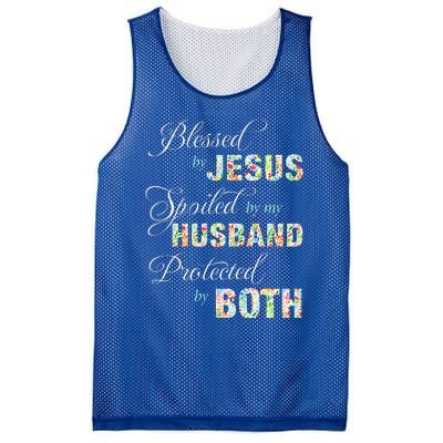 Blessed By Jesus Spoiled By My Husband Protected Both Mesh Reversible Basketball Jersey Tank