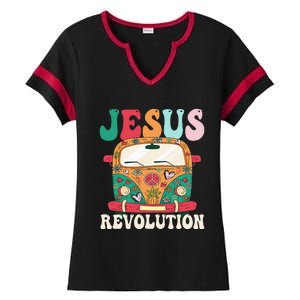 Boho Bus Jesus-Revolution, Christian Faith Based Jesus Ladies Halftime Notch Neck Tee