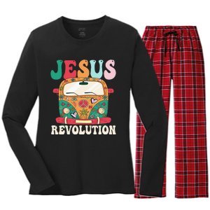 Boho Bus Jesus-Revolution, Christian Faith Based Jesus Women's Long Sleeve Flannel Pajama Set 