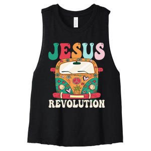 Boho Bus Jesus-Revolution, Christian Faith Based Jesus Women's Racerback Cropped Tank