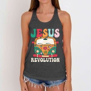 Boho Bus Jesus-Revolution, Christian Faith Based Jesus Women's Knotted Racerback Tank