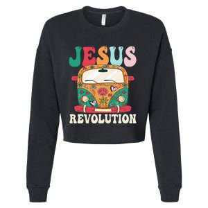 Boho Bus Jesus-Revolution, Christian Faith Based Jesus Cropped Pullover Crew