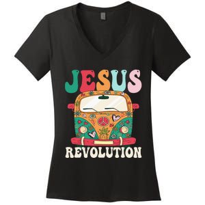 Boho Bus Jesus-Revolution, Christian Faith Based Jesus Women's V-Neck T-Shirt