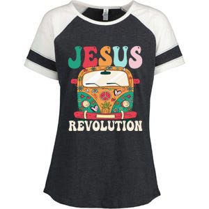 Boho Bus Jesus-Revolution, Christian Faith Based Jesus Enza Ladies Jersey Colorblock Tee