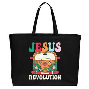 Boho Bus Jesus-Revolution, Christian Faith Based Jesus Cotton Canvas Jumbo Tote