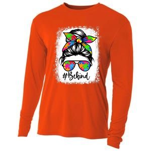 Bleached Be Kind Autism Awareness Messy Bun Tees Gift Cooling Performance Long Sleeve Crew