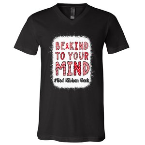 Bleached Be Kind To Your Mind Leopard Red Ribbon Week V-Neck T-Shirt