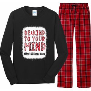 Bleached Be Kind To Your Mind Leopard Red Ribbon Week Long Sleeve Pajama Set