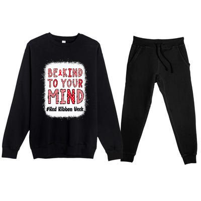 Bleached Be Kind To Your Mind Leopard Red Ribbon Week Premium Crewneck Sweatsuit Set