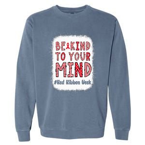 Bleached Be Kind To Your Mind Leopard Red Ribbon Week Garment-Dyed Sweatshirt