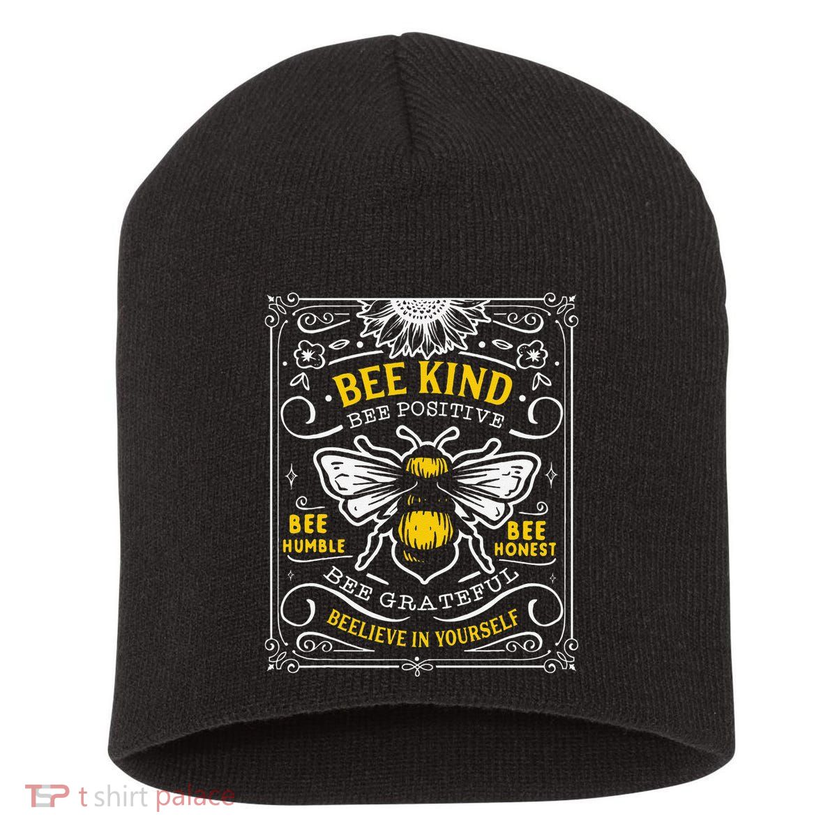 Bumblebee Bee Kind Bee Humble Save The Bees Cottage Core Short Acrylic Beanie