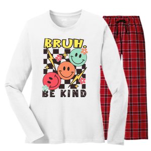 Bruh Be Kind Funny Orange Anti Bullying Unity Day Women's Long Sleeve Flannel Pajama Set 