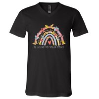 Butterflies Be Kind To Your Mind Rainbow Mental Health V-Neck T-Shirt