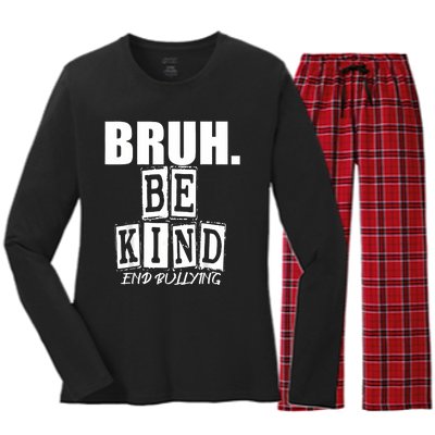 Bruh Be Kind Funny Orange Anti Bullying Unity Day Women's Long Sleeve Flannel Pajama Set 