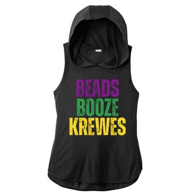 Beads Booze Krewes Mardi Gras Vintage Ladies PosiCharge Tri-Blend Wicking Draft Hoodie Tank