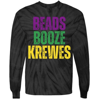 Beads Booze Krewes Mardi Gras Vintage Tie-Dye Long Sleeve Shirt