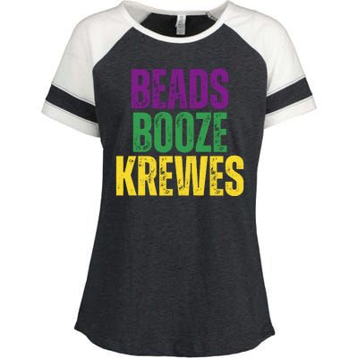 Beads Booze Krewes Mardi Gras Vintage Enza Ladies Jersey Colorblock Tee