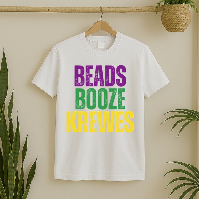 Beads Booze Krewes Mardi Gras Vintage T-Shirt