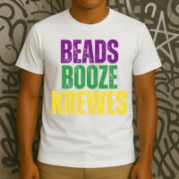 Beads Booze Krewes Mardi Gras Vintage T-Shirt