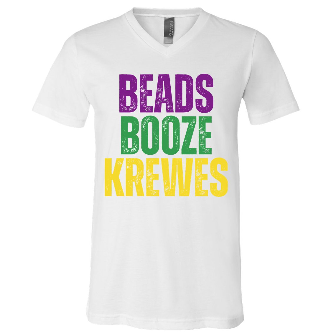 Beads Booze Krewes Mardi Gras Vintage V-Neck T-Shirt