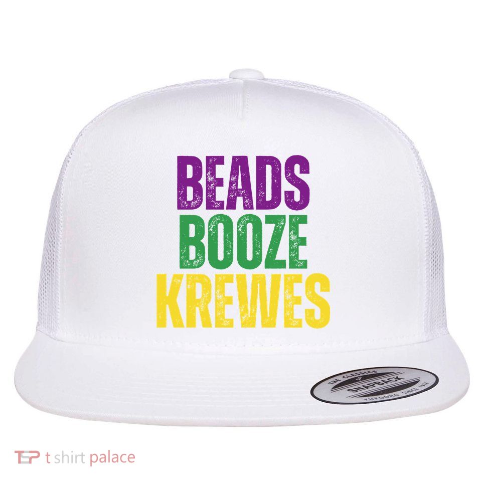 Beads Booze Krewes Mardi Gras Vintage Flatbill Hat