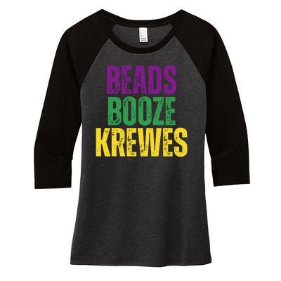 Beads Booze Krewes Mardi Gras Vintage Women's Tri-Blend 3/4-Sleeve Raglan Shirt