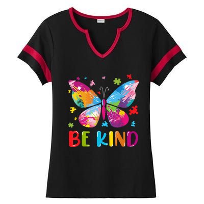 Butterfly Be Kind Autism Awareness Ladies Halftime Notch Neck Tee