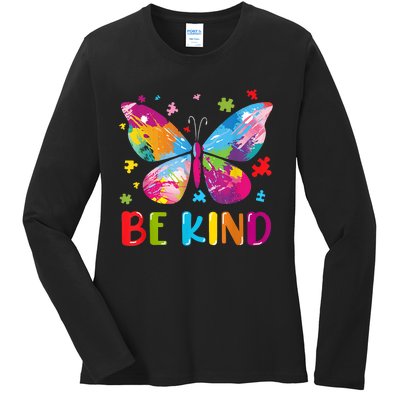 Butterfly Be Kind Autism Awareness Ladies Long Sleeve Shirt