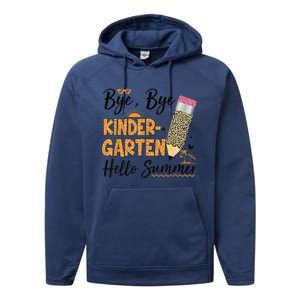 Bye Bye Kindergarten Hello Summer Leopard Last Day Of School Performance Fleece Hoodie