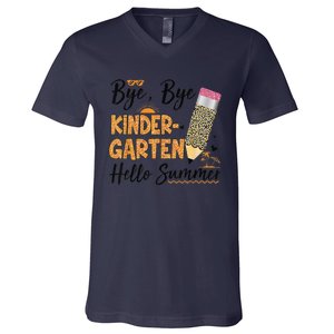 Bye Bye Kindergarten Hello Summer Leopard Last Day Of School V-Neck T-Shirt