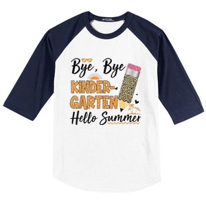 Bye Bye Kindergarten Hello Summer Leopard Last Day Of School Baseball Sleeve Shirt