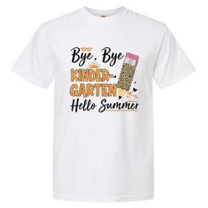 Bye Bye Kindergarten Hello Summer Leopard Last Day Of School Garment-Dyed Heavyweight T-Shirt