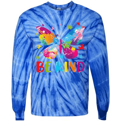 Butterfly Be Kind Autism Awareness Tie-Dye Long Sleeve Shirt