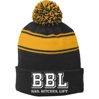 Bad Bitches Lift Stripe Pom Pom Beanie