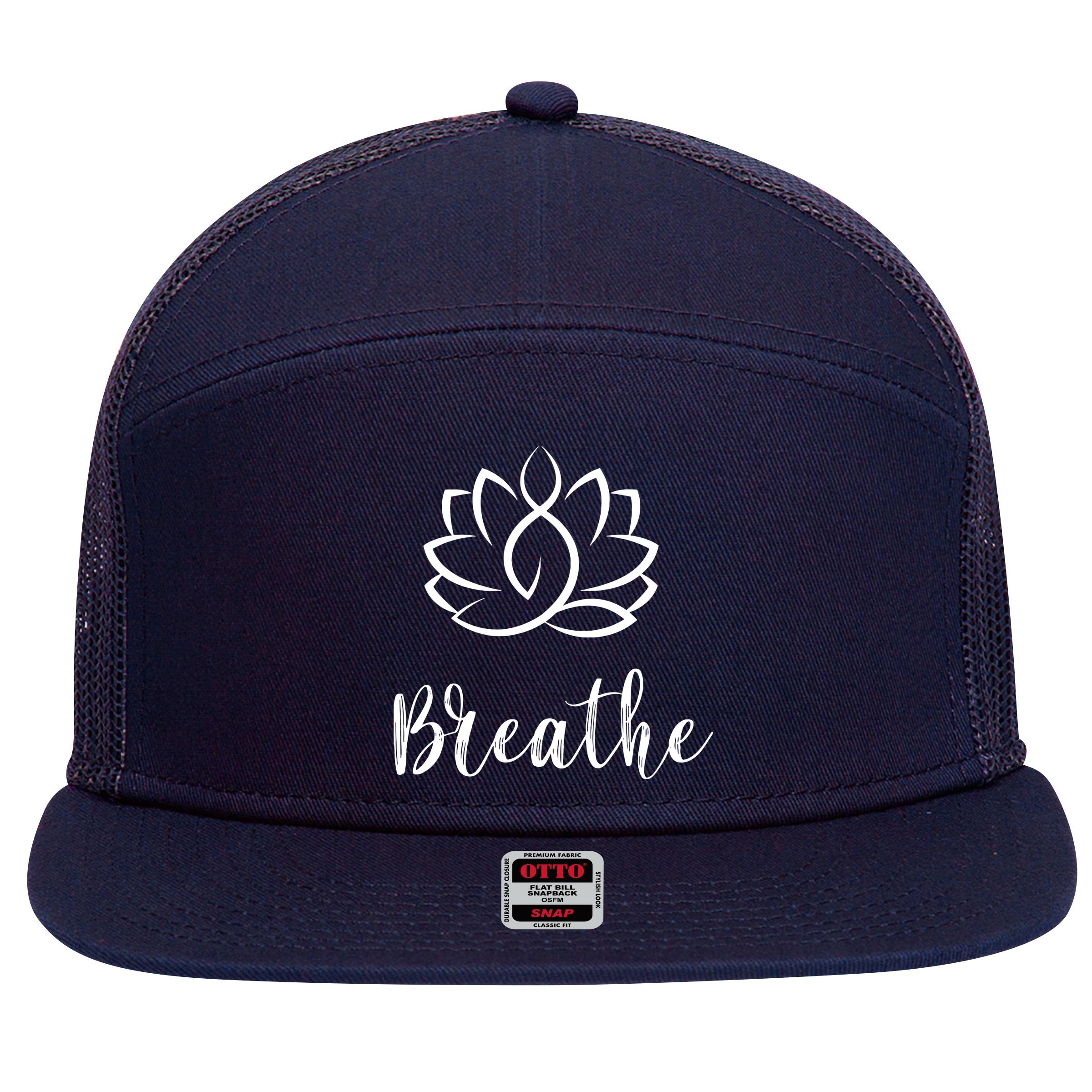 Breathe Buddha Lotus Flower Meditation Yoga 7 Panel Mesh Trucker Snapback Hat