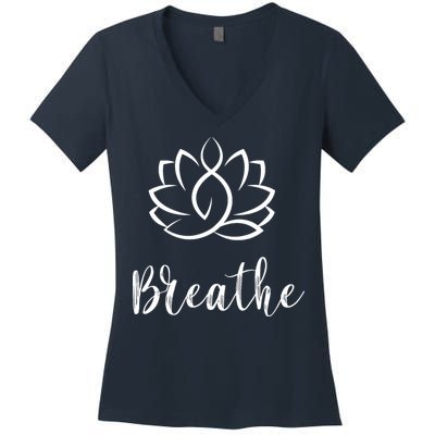 Breathe Buddha Lotus Flower Meditation Yoga Women's V-Neck T-Shirt