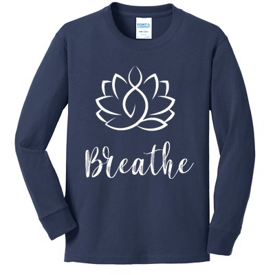 Breathe Buddha Lotus Flower Meditation Yoga Kids Long Sleeve Shirt