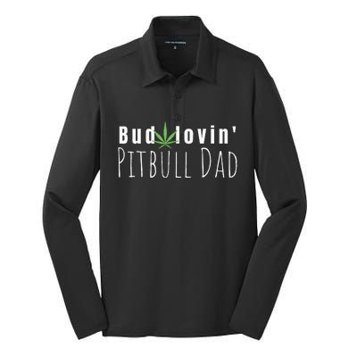 Best Bud Lovin Pitbull Dad Ever Funny Pitbull Owner Gift Silk Touch Performance Long Sleeve Polo