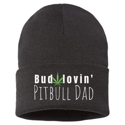 Best Bud Lovin Pitbull Dad Ever Funny Pitbull Owner Gift Sustainable Knit Beanie