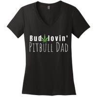 Best Bud Lovin Pitbull Dad Ever Funny Pitbull Owner Gift Women's V-Neck T-Shirt