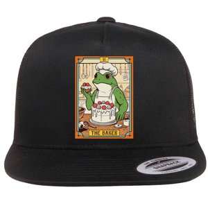 Baker Baking Lover Frog Making Cake The Baker Tarot Card Flat Bill Trucker Hat