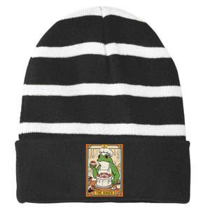 Baker Baking Lover Frog Making Cake The Baker Tarot Card Striped Beanie with Solid Band