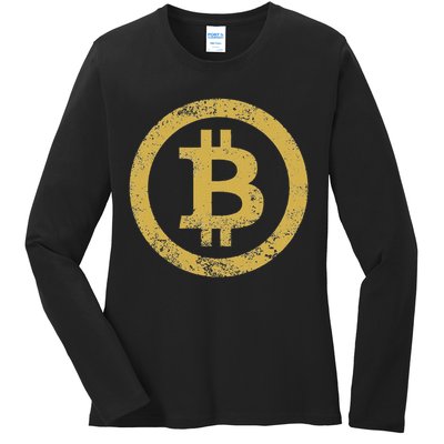 Bitcoin Btc Logo Retro Vintage Distressed Ladies Long Sleeve Shirt