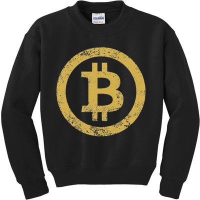 Bitcoin Btc Logo Retro Vintage Distressed Kids Sweatshirt
