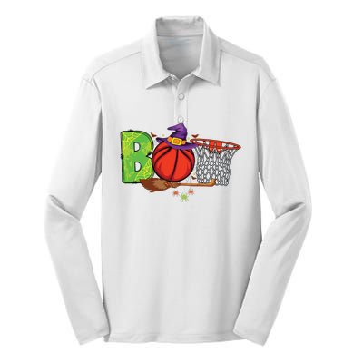 Boo Basketball Lovers Scary Funny Halloween Costume Boy Silk Touch Performance Long Sleeve Polo