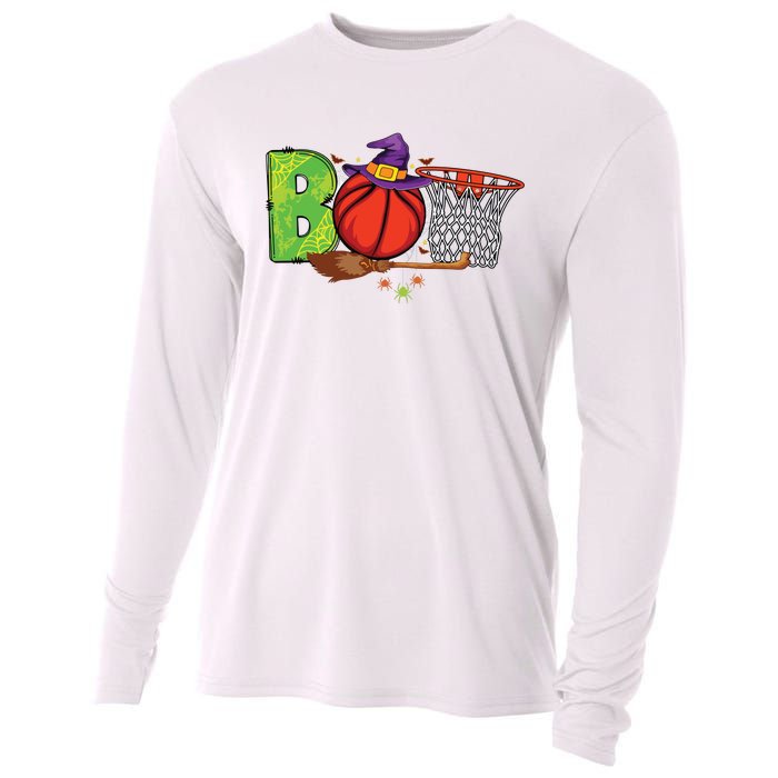 Boo Basketball Lovers Scary Funny Halloween Costume Boy Cooling Performance Long Sleeve Crew