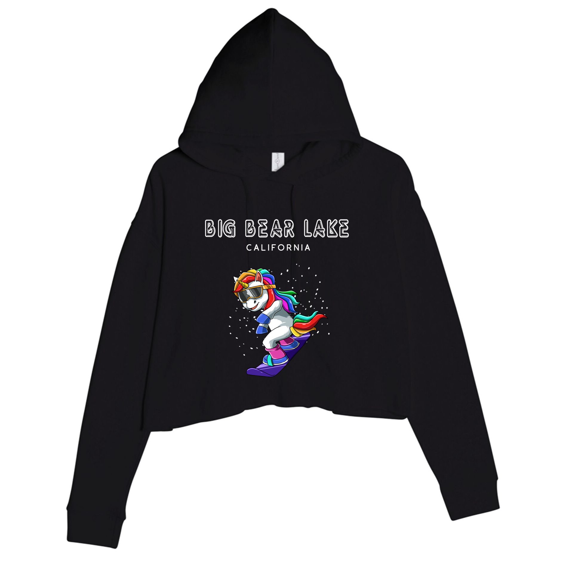 Big Bear Lake California Snowboard And Ski Unicorn Cool Gift Crop Fleece Hoodie