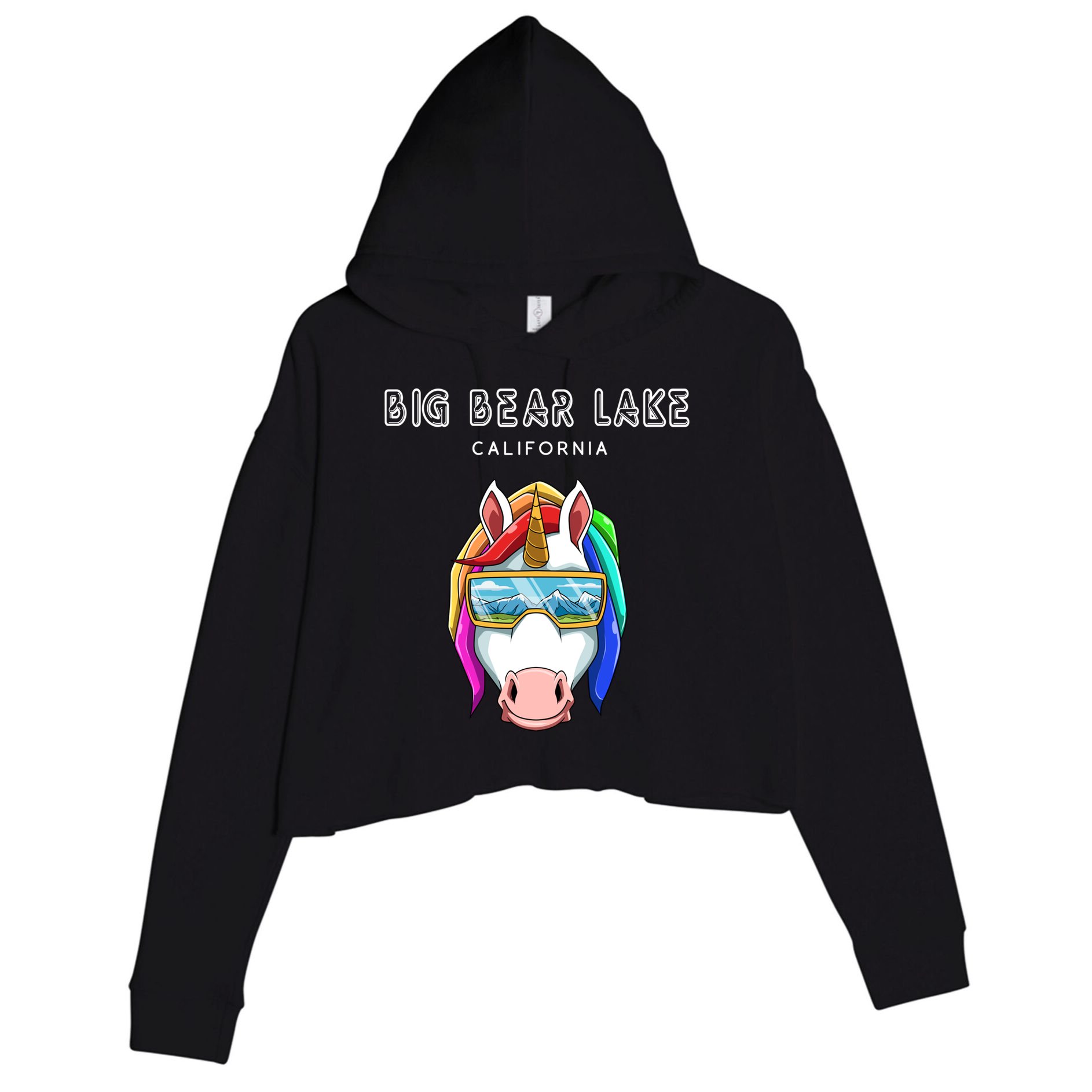 Big Bear Lake California Usa Ski And Snowboard Unicorn Great Gift Crop Fleece Hoodie