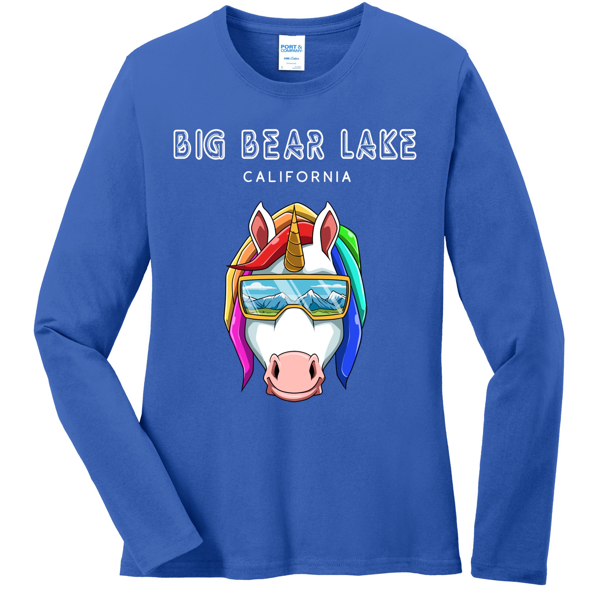 Big Bear Lake California Usa Ski And Snowboard Unicorn Great Gift Ladies Long Sleeve Shirt