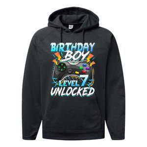 Birthday Boy Level 7 Unlocked Video Game Birthday Party Performance Fleece Hoodie